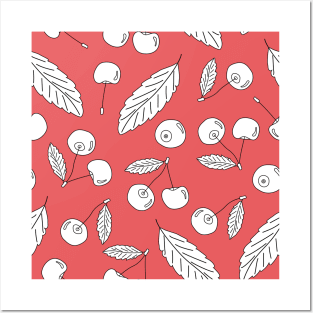 Red white black contour seamless pattern Posters and Art